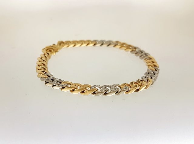 Gouden bicolor schakelarmband met diamant. Vintage #21320 - Afbeelding 4