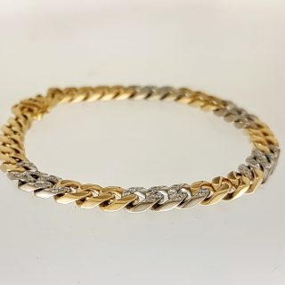 Gouden bicolor schakelarmband met diamant. Vintage #21320