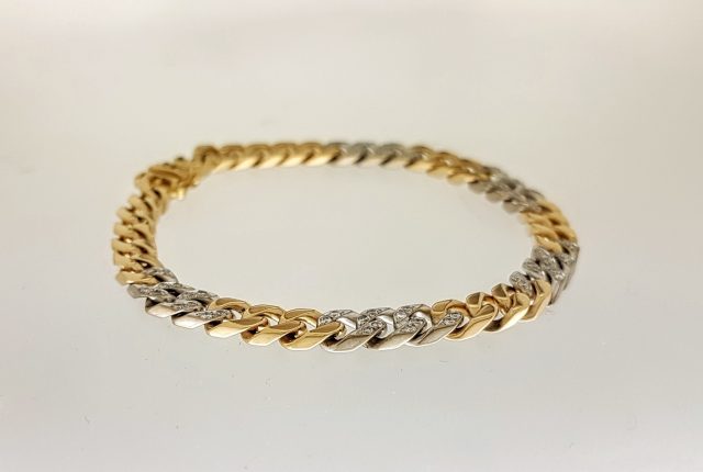 Gouden bicolor schakelarmband met diamant. Vintage #21320