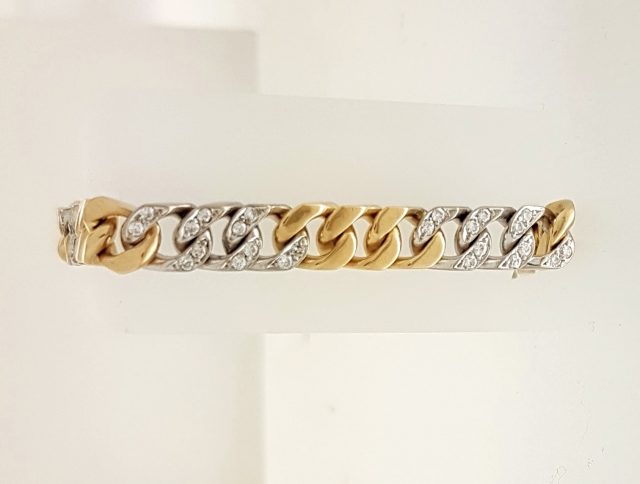Gouden bicolor schakelarmband met diamant. Vintage #21320 - Afbeelding 2