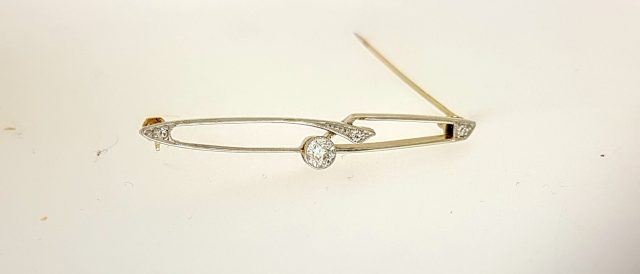 Gouden Art deco broche diamant , occasion #15363 - Afbeelding 2