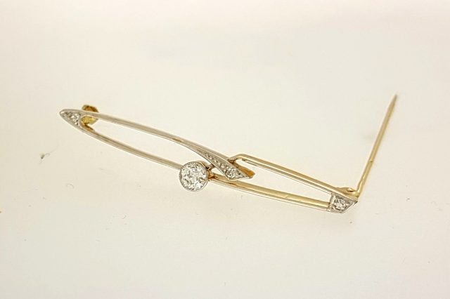 Gouden Art deco broche diamant , occasion #15363