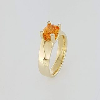 14 karaat geelgouden ring met oranje granaat en 4 diamant #19373