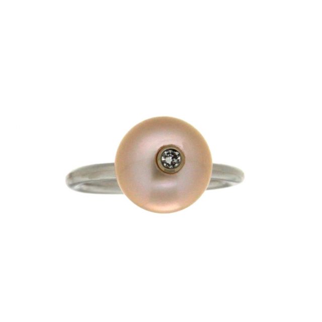 Witgouden ring Parel/Diamant #10278 - Afbeelding 2