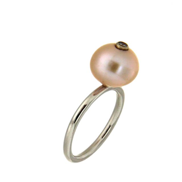 Witgouden ring Parel/Diamant #10278 - Afbeelding 3