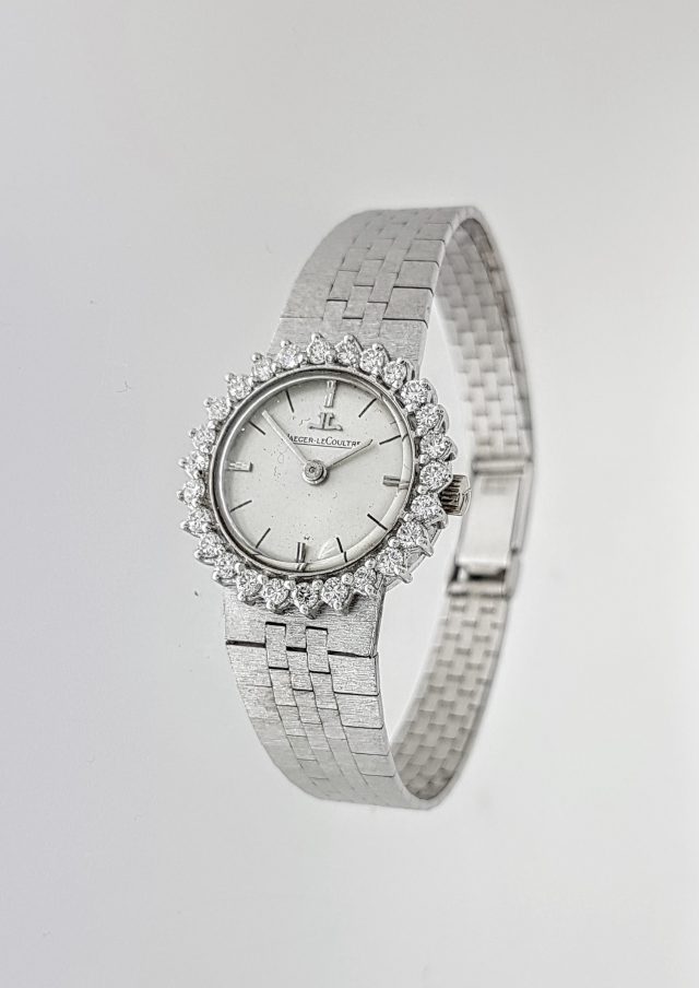 Witgouden Jaeger le Coultre horloge met diamant, vintage #20947