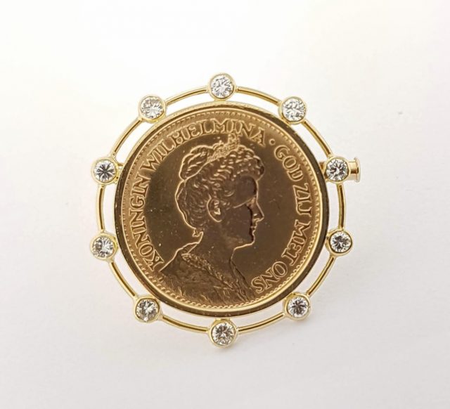 Vintage gouden "Wilhelmina'' broche met diamant #21794 - Afbeelding 2