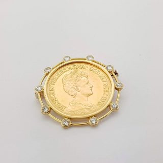 Vintage gouden "Wilhelmina'' broche met diamant #21794
