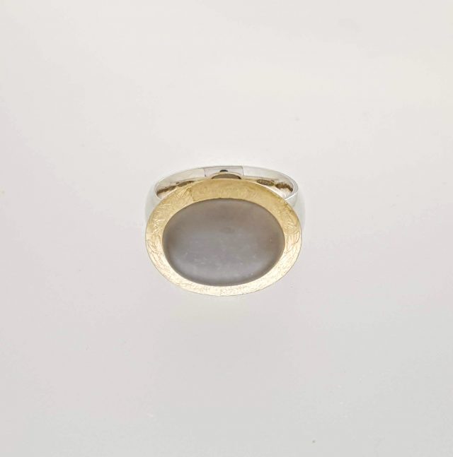 Zilveren ring met goud en grijze maansteen #19406 - Afbeelding 2