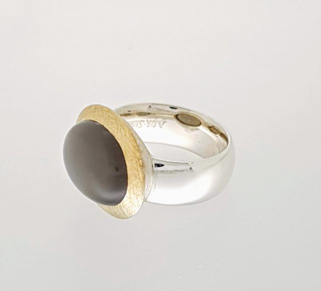 Zilveren ring met goud en grijze maansteen #19406 - Afbeelding 5