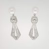 Witgouden Oorhangers Diamant / losse parel oorknoppen. occasion #10663/21433 - Afbeelding 3