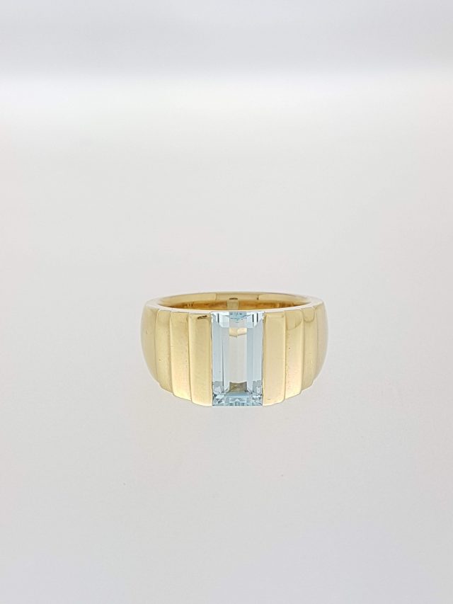 Gouden ring met aquamarijn. #2385 - Afbeelding 2