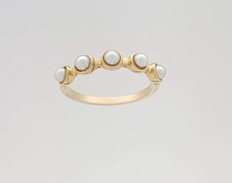 Geelgouden ring met vijf parels #8586