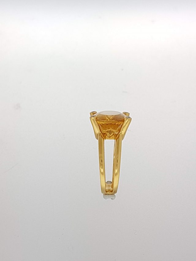 Geelgouden ring met citrien en diamant. #5436 - Afbeelding 7