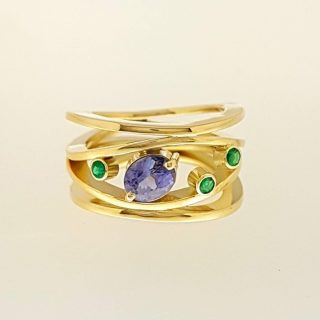 Gouden ring  met saffier en smaragd "Firulenta" #22754