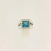 Witgouden occasion ring met diamant en een buff-top London Blue Topaas #22607 - Afbeelding 3