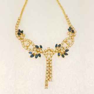18 karaat geelgouden vintage choker / collier met saffier en diamant #22817