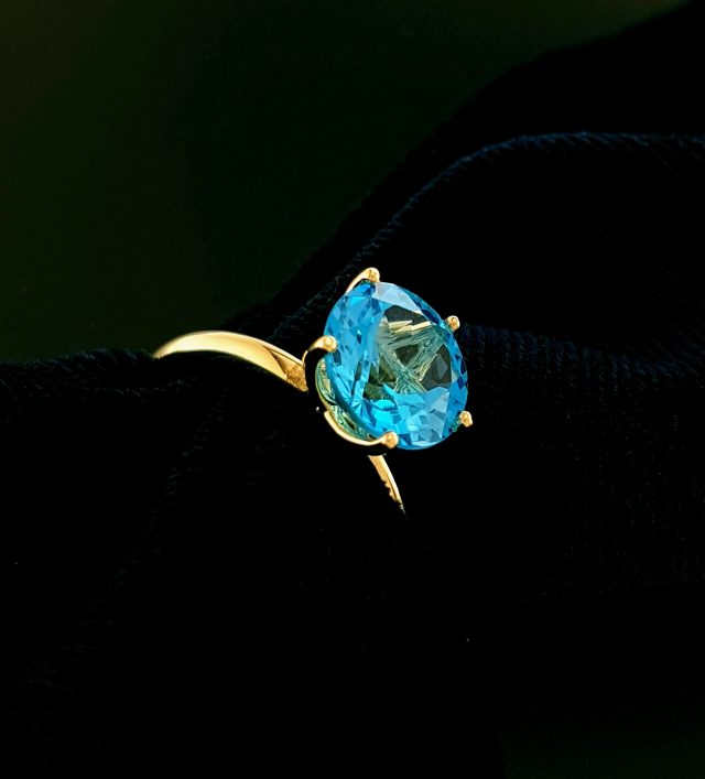 14 Karaat geelgouden ring met Topaas Sky Blue genaamd Penta Topaas #23405 - Afbeelding 3