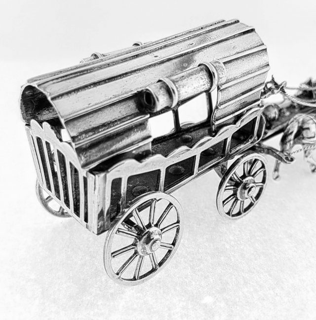 Zilveren miniatuur huifkar met paarden #22936 - Afbeelding 2