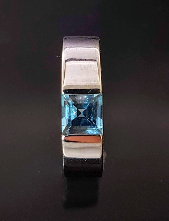 14 Karaat witgouden ring met vierkante Aquamarijn #11130 - Afbeelding 2