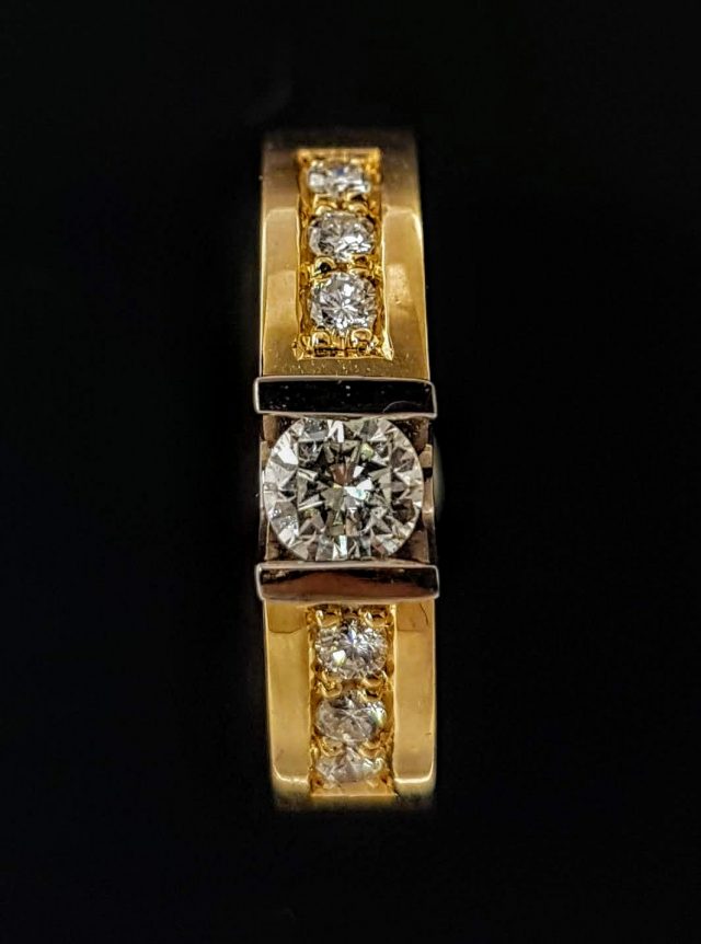 14 karaat bicolor gouden ring met u-zetting en diamant #21987 - Afbeelding 3