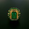 18 karaat gouden occasion ring met smaragd en diamantjes #23370