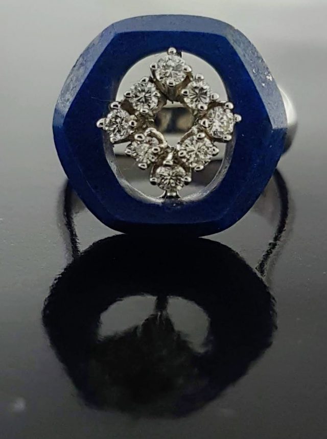 Witgouden ring met Lapis en diamantjes #23580 - Afbeelding 3