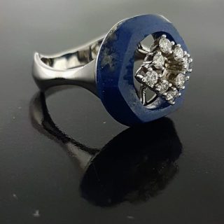 Witgouden ring met Lapis en diamantjes #23580