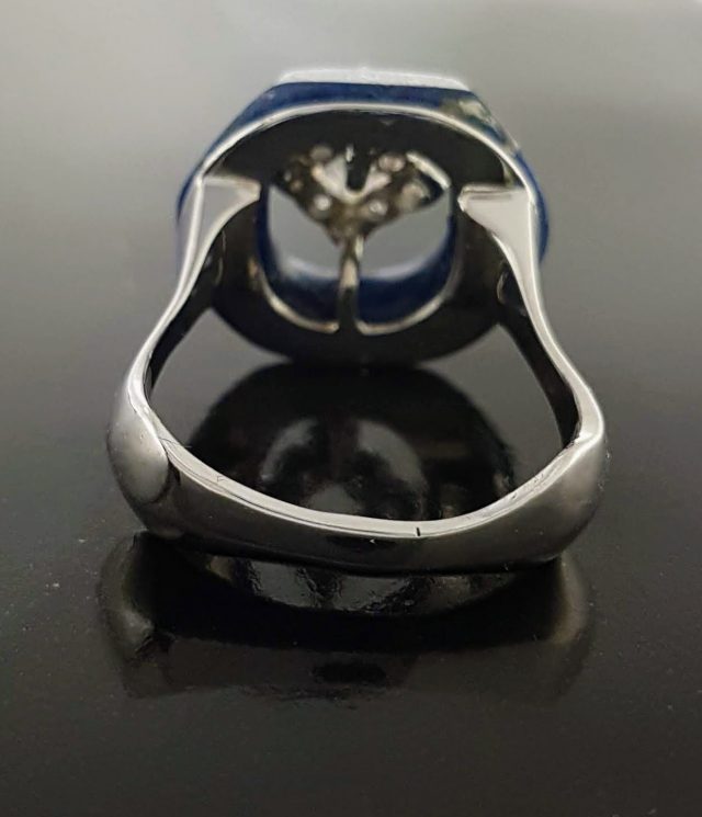 Witgouden ring met Lapis en diamantjes #23580 - Afbeelding 2