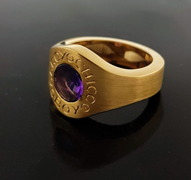 Gouden massieve sigarenbandjes ring met amethist. #13295 - Afbeelding 2