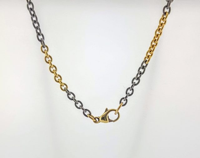 14 karaat geelgoud ketting in combi met titanium schakels #0064 - Afbeelding 2