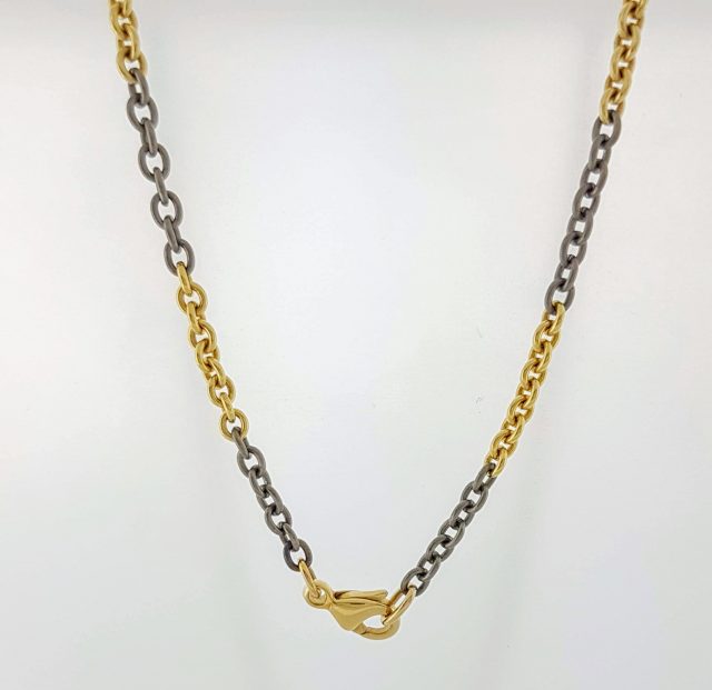 Ketting met gouden en titanium schakels #0063 - Afbeelding 2