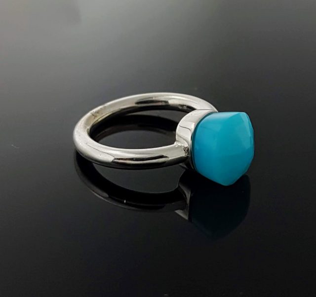 14 karaat witgouden ring met turquoise kleurige Agaat #21747