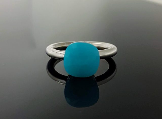 14 karaat witgouden ring met turquoise kleurige Agaat #21747 - Afbeelding 2