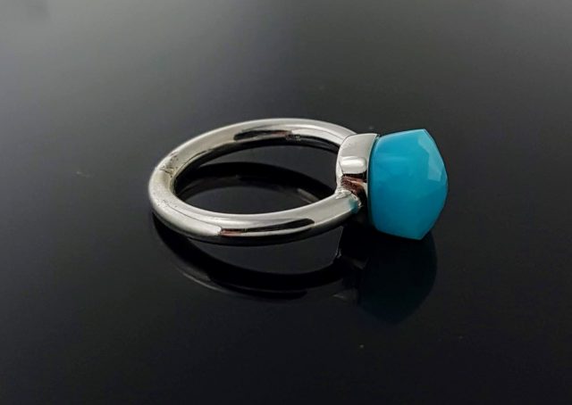 14 karaat witgouden ring met turquoise kleurige Agaat #21747 - Afbeelding 3