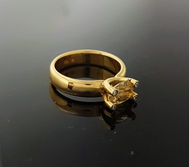 Geelgouden citrienring met piepkleine diamantjes #9344 - Afbeelding 3