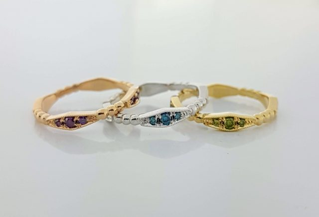 14 karaat rosé gouden ring met purple diamantjes #23700 - Afbeelding 2