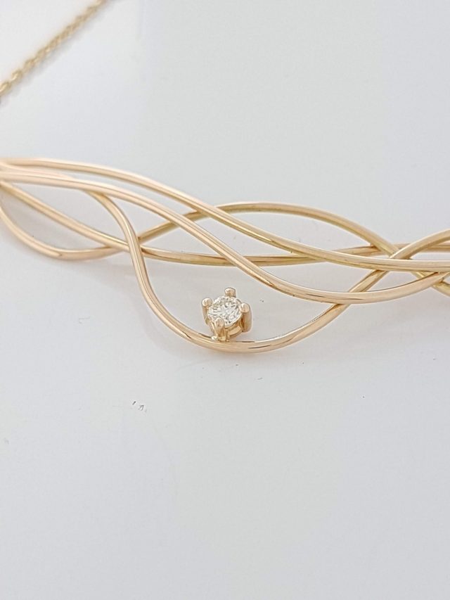14 karaat rosé gouden handgemaakt collier met diamant. Wave-action. #23553 - Afbeelding 2