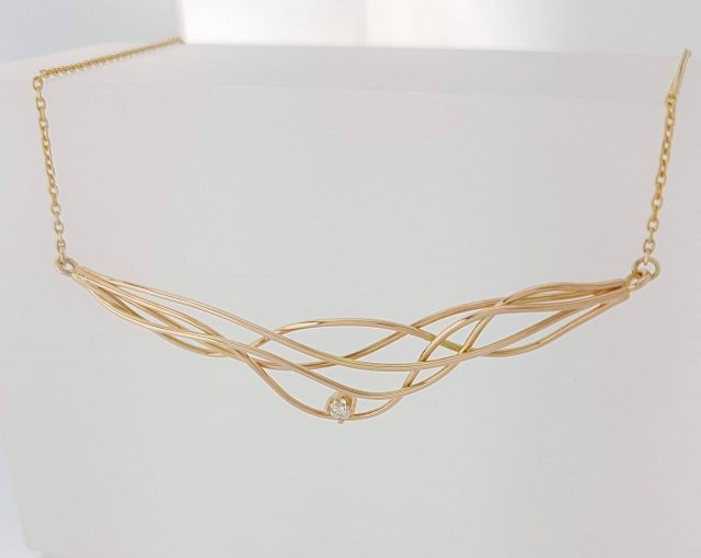 14 karaat rosé gouden handgemaakt collier met diamant. Wave-action. #23553 - Afbeelding 3