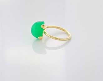 14 karaat geelgouden handgemaakte ring met cabochon chryophraas edelsteen #22615