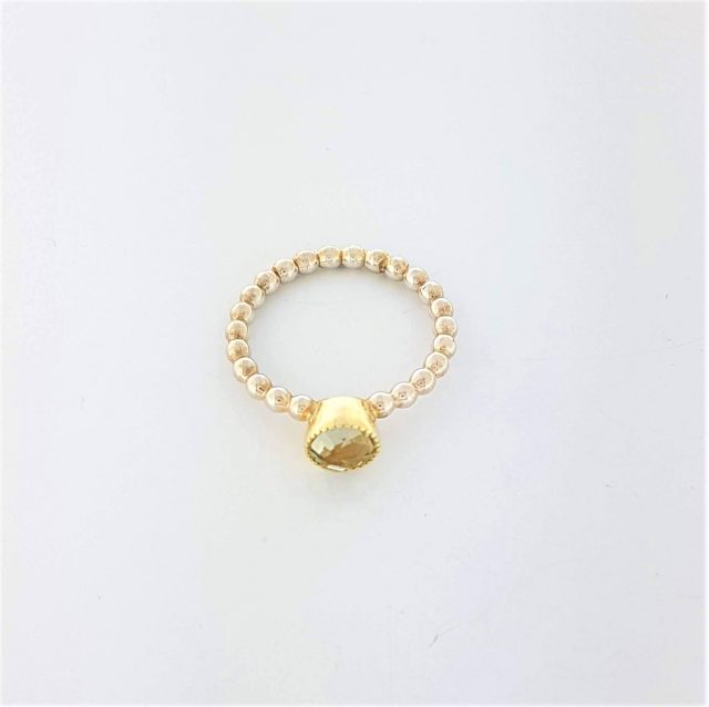 zilver bolletjes ring met kwarts in 14 karaat geelgouden zetting #22134 - Afbeelding 2