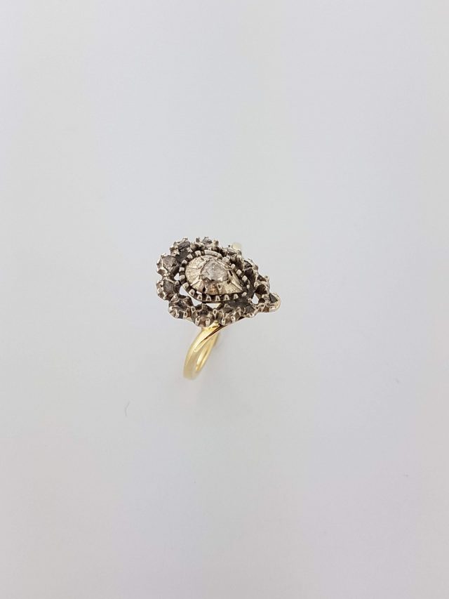 14 karaat gouden ring met roosdiamant vintage #19300 - Afbeelding 2