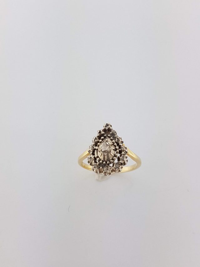14 karaat gouden ring met roosdiamant vintage #19300