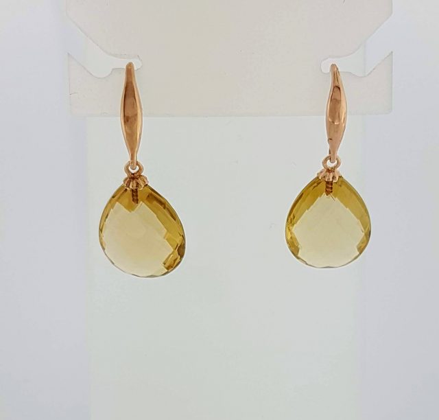 Rosé gouden oorhangers met edelsteen #23984