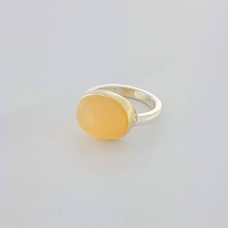 Zilver met goud ring met cabochon oranje maansteen #24245