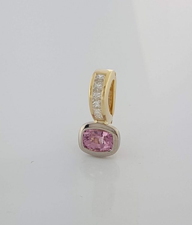 Gouden hanger met diamant en roze Spinel #24260 - Afbeelding 6