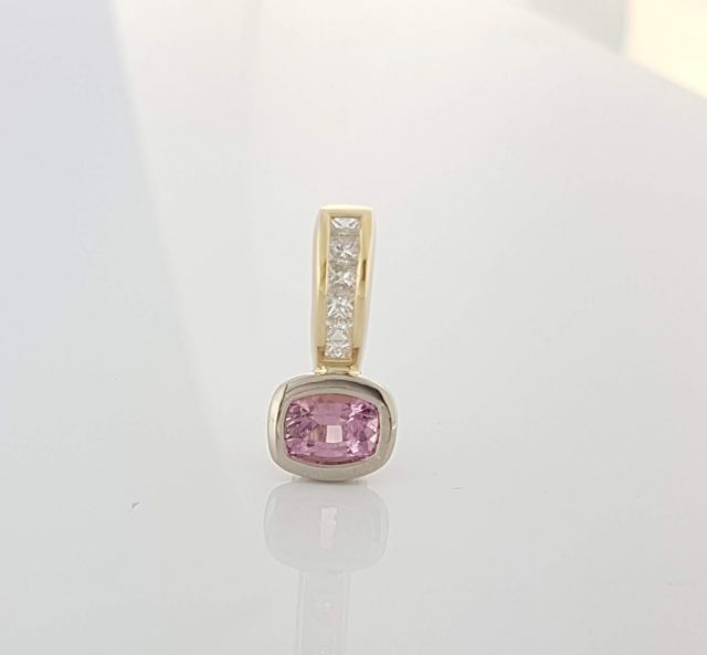 Gouden hanger met diamant en roze Spinel #24260 - Afbeelding 5