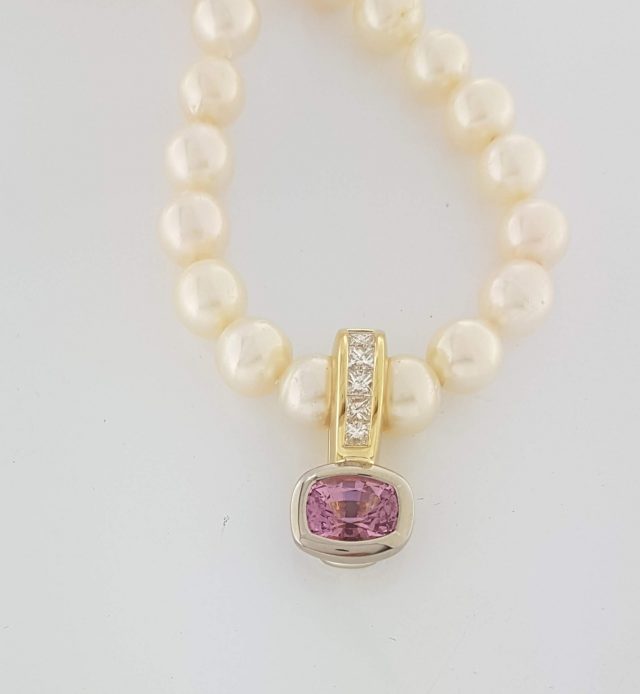 Gouden hanger met diamant en roze Spinel #24260 - Afbeelding 2