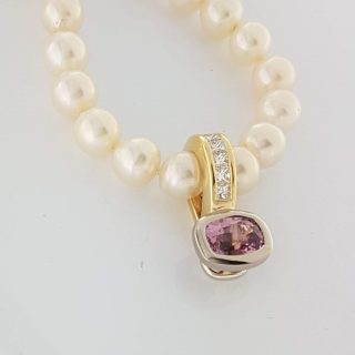 Gouden hanger met diamant en roze Spinel #24260