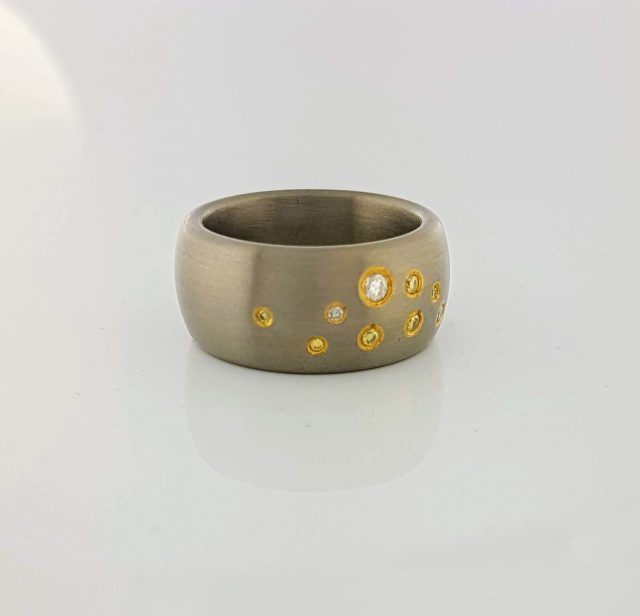 Titanium ring met gele en witte diamant #1008 - Afbeelding 2